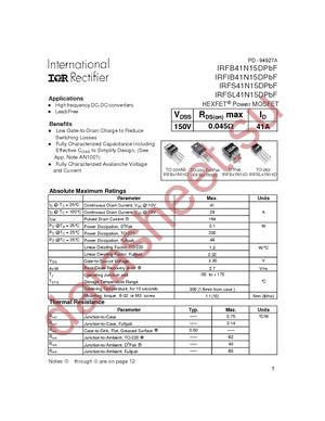 IRFB41N15DPBF datasheet  